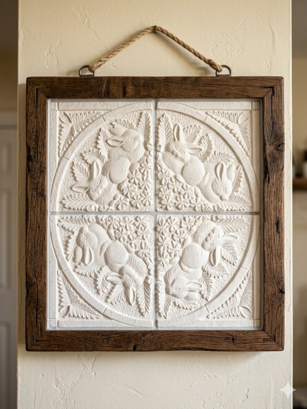 Vintage Style Rabbit Relief Ceramic (4) Tiles DIY Unfinished Bisque Craft #2